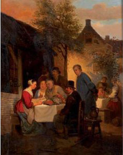 Conversations At An Outdoor Tavern Oil Painting by Ferdinand de Braekeleer