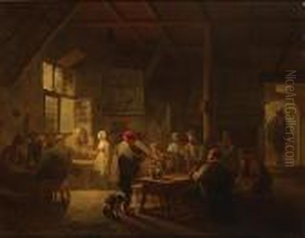 'a Busy Tavern'. Oil Painting by Ferdinand de Braekeleer