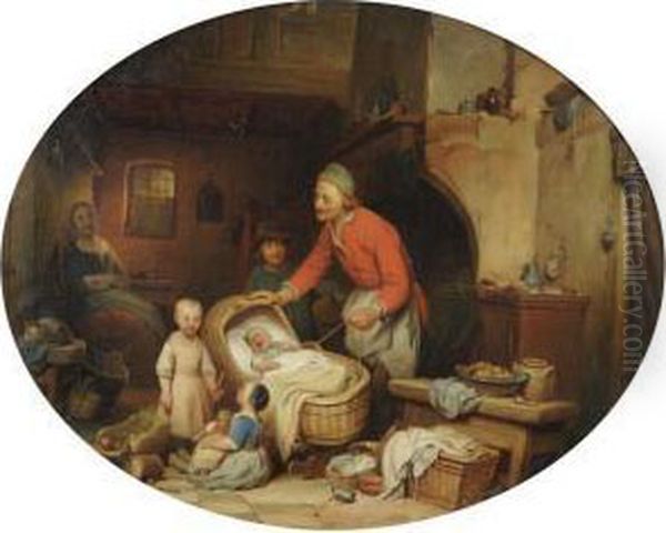 Family Scene Oil Painting by Ferdinand de Braekeleer