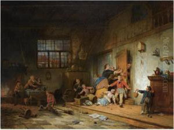 The Village School Oil Painting by Ferdinand de Braekeleer