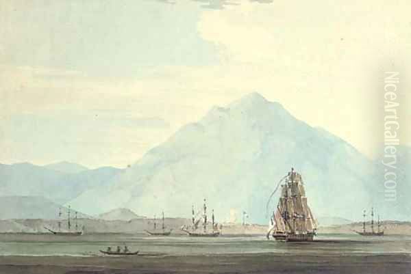 French post and shipping at Mahi on the Malabar Coast, India Oil Painting by William Daniell RA