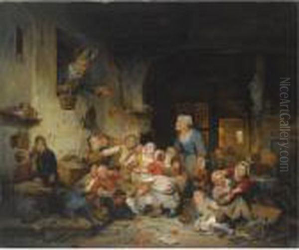 The Village School Oil Painting by Ferdinand de Braekeleer