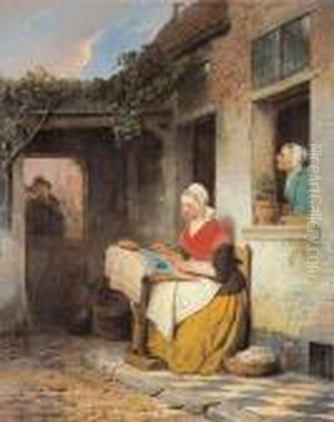 De Kantklosster - La Dentelliere (1869) Oil Painting by Ferdinand de Braekeleer