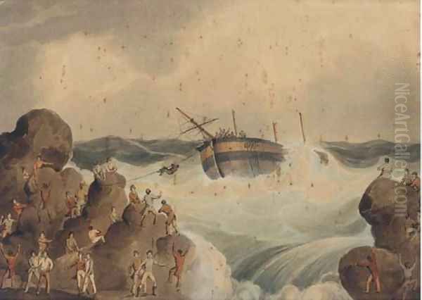 Salvaging the wreck Oil Painting by William Daniell RA