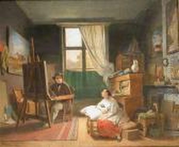 Artist And Model Oil Painting by Ferdinand de Braekeleer