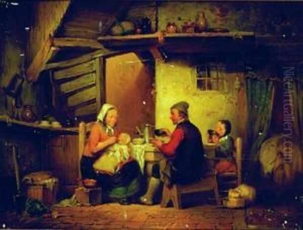 Family Meal Oil Painting by Ferdinand de Braekeleer