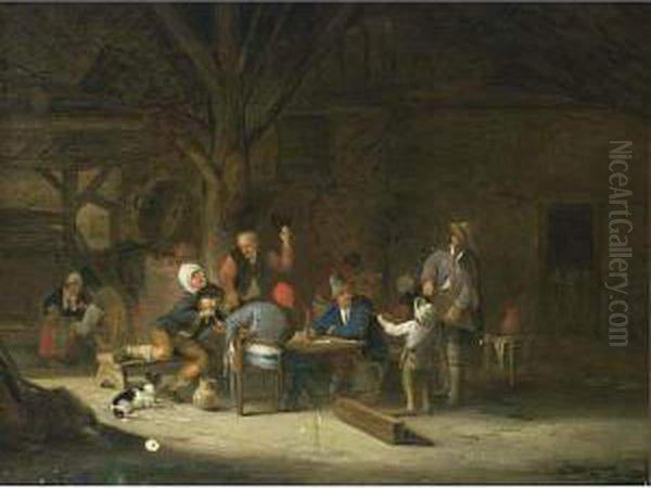 A Barn Interior With Peasants Drinking, Smoking And Making Music Oil Painting by Ferdinand de Braekeleer