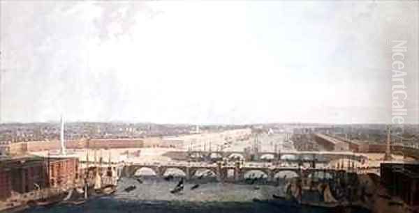 View of London with the Improvements of its Port and the double London Bridge. Submitted to the Select Committee of the House of Commons by William Daniel Oil Painting by William Daniell RA