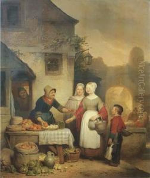 A Fruitseller's Advice Oil Painting by Ferdinand de Braekeleer