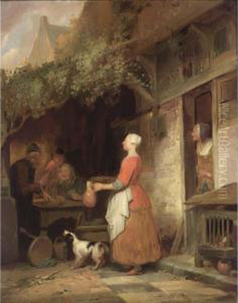 A Terrace Scene At The Inn Oil Painting by Ferdinand de Braekeleer