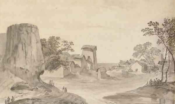 Village of Churnnan on the road from Agra to Delhi Oil Painting by William Daniell RA