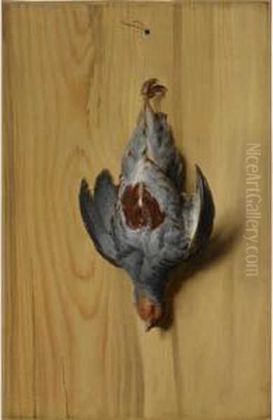 A Still Life Of A Partridge Suspended From A Nail Oil Painting by Jacques Charles Oudry