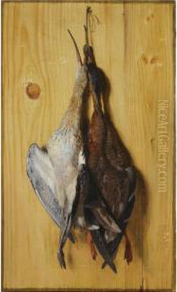 A Still Life Of A Duck And A Wader Suspended From A Nail Oil Painting by Jacques Charles Oudry