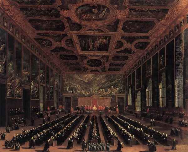 The Sala del Maggior Consiglio, Doge's Palace 1758-63 Oil Painting by Antonio Diziani