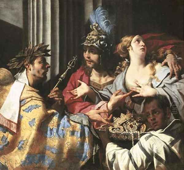 Agamemnon refusing to allow Chryses to ransom his daughter Chryseis Oil Painting by Luca Da Reggio (Ferrari)