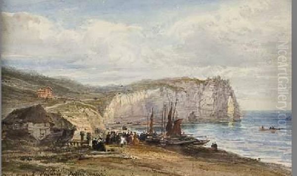 Etretat Oil Painting by Pierre Justin Ouvrie