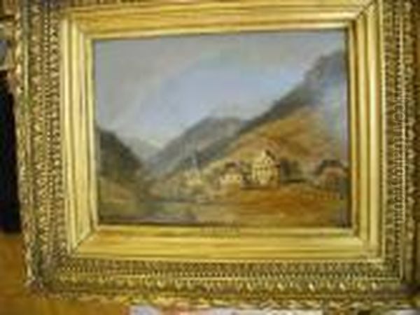 Village Des Alpes Oil Painting by Pierre Justin Ouvrie