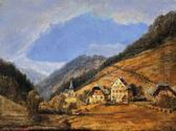 Village De Montagne Oil Painting by Pierre Justin Ouvrie