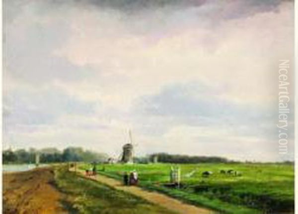 Paysage Au Moulin Oil Painting by Pierre Justin Ouvrie