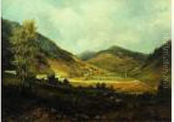 Paysage De Vallee Oil Painting by Pierre Justin Ouvrie