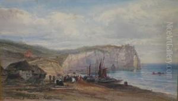 Bateaux Sur La Greve Oil Painting by Pierre Justin Ouvrie