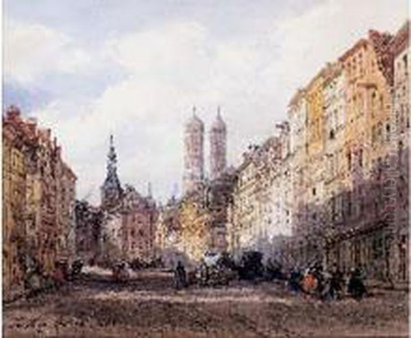 Artere Animee A Munich Oil Painting by Pierre Justin Ouvrie