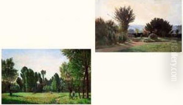 < Paysans Au Champ >. < Jardinier Dans Un Parc >. Oil Painting by Pierre Justin Ouvrie