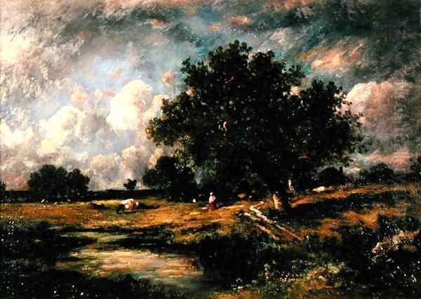 Landscape with cows and figures Oil Painting by Leon Victor Dupre