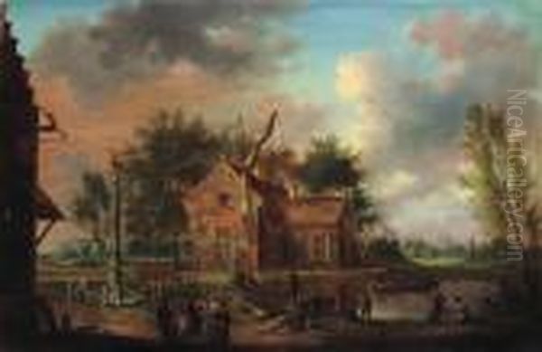 Hostelry To The Vaulting Deer By The St. Michael Well Oil Painting by Isaak Ouwater