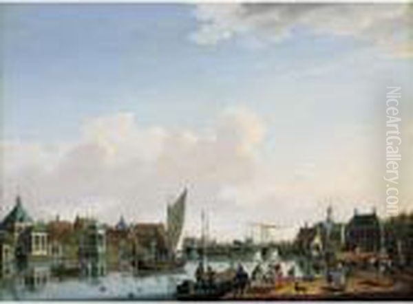 Ouderkerk, Near Amsterdam, A 
View From The West Bank Of The River Amstel Looking Upstream Towards The
 Village Oil Painting by Isaak Ouwater