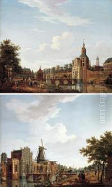 Utrecht, The Catharijnepoort; Utrecht, The Wittevrouwepoort With The Domtoren Beyond Oil Painting by Isaak Ouwater