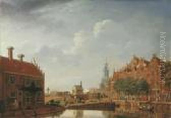 The Brouwersgracht And The 
Lijnbaansgracht, Amsterdam, With The Rope Maker 't Fortuin And The 
Bullebak Sluice, The Haarlemmerpoort In The Distance Oil Painting by Isaak Ouwater