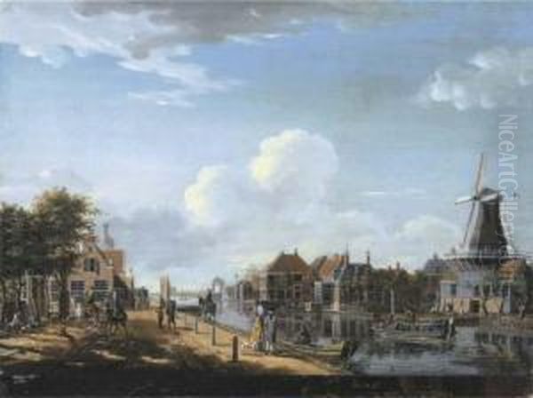 Amsterdam: The 't Spaarne Canal 
In Slooterdijk With The Ferryoffice And The Tollgate On The Left Hand 
Side Oil Painting by Isaak Ouwater