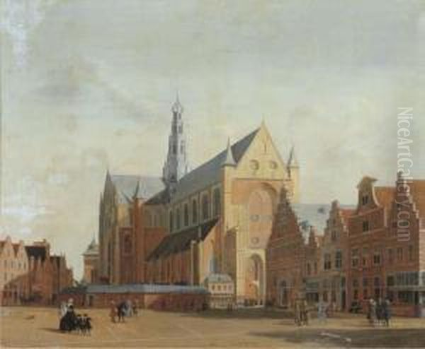 St. Bavo's Cathedral And The Groote Markt, Haarlem Oil Painting by Isaak Ouwater