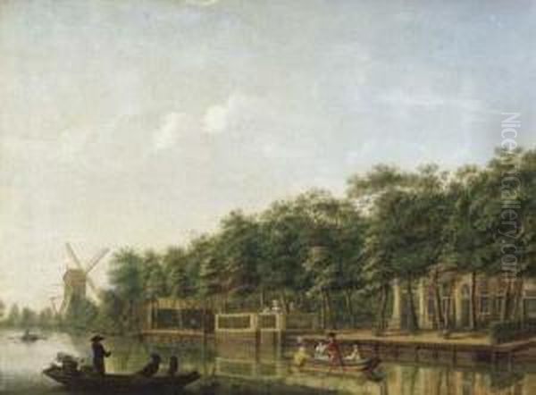 The River Vecht With Gentry In A Rowing Boat Oil Painting by Isaak Ouwater