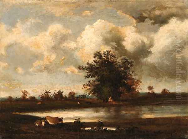 Cows watering by the river's edge Oil Painting by Leon Victor Dupre