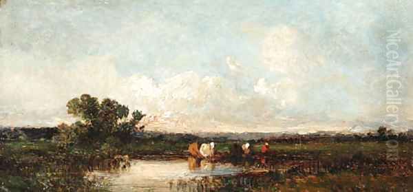 Landscape with washerwomen Oil Painting by Leon Victor Dupre