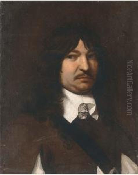 Portrait Of A Gentleman, Bust-length, In A Brown Coat With A White Collar Oil Painting by Jurgen Ovens