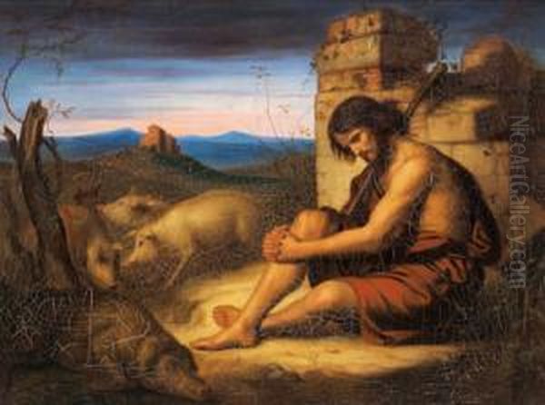 Il Figliol Prodigo In Guisa Di Pastore Di Porci In Un Paesaggio Romano Oil Painting by Johann Friedrich Overbeck