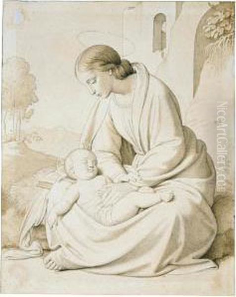 The Madonna And Child In A Landscape Oil Painting by Johann Friedrich Overbeck