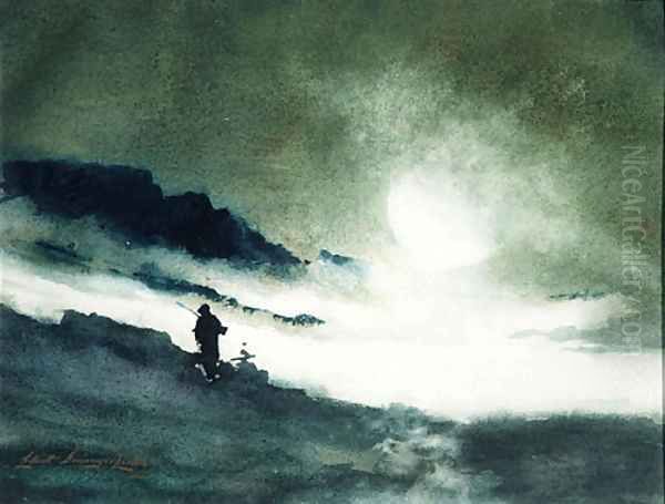 Moon Rising over Fog Clouds Oil Painting by Elliott Dangerfield