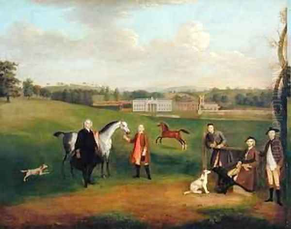 Leak Okeover Rev John Allen and Captain Chester at Okeover Hall Staffordshire Oil Painting by Arthur Devis