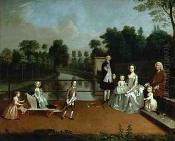 A Family Group on a Terrace in a Garden Oil Painting by Arthur Devis