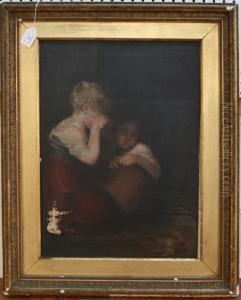 Two Children Crying At A Fallen Bird Oil Painting by William Owen