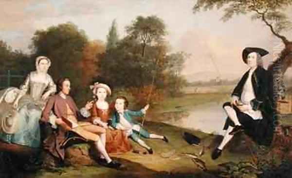 Portrait of a Family traditionally known as the Swaine family of Fencroft Cambridgeshire Oil Painting by Arthur Devis