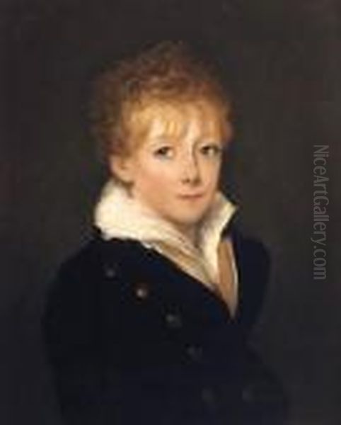 Portrait Of A Boy, Quarter-length, In A Blue Coat And Whiteshirt Oil Painting by William Owen