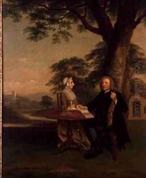 Gentleman with Violin and his Wife possibly Thomas Strakie Mayor of Preston Oil Painting by Arthur Devis