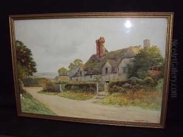 Old Cottages At Eashing Village, Near Godalming Oil Painting by George Oyston