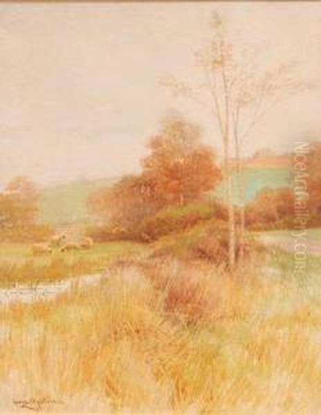 Sheep Grazing In A Meadow Oil Painting by George Oyston