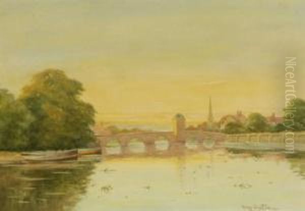 St.ives Bridge Huntingdonshire, 
Watercolour, Signed, 26 X 36 Cm, And Its Pair, St. Ives See 
Illustration Oil Painting by George Oyston